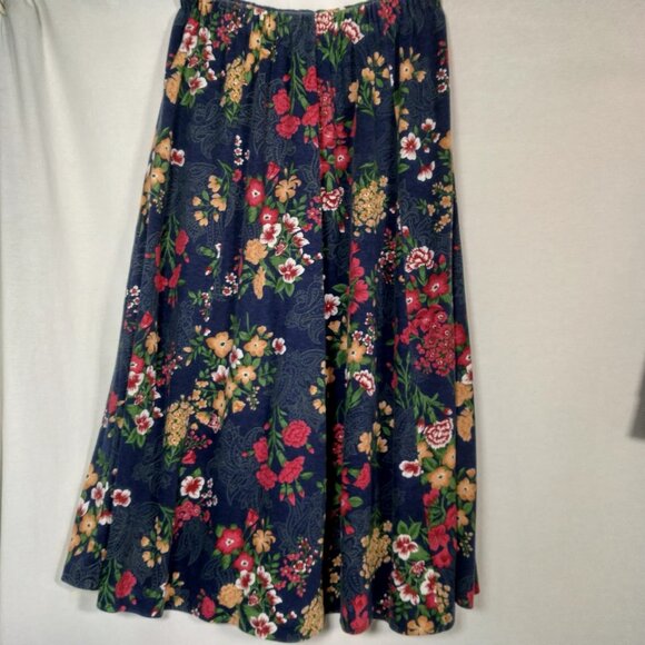 Vintage Large Skirt And Shirt Knit Outfit Set Blue Floral Cottagecore Soft USA - Picture 4 of 16